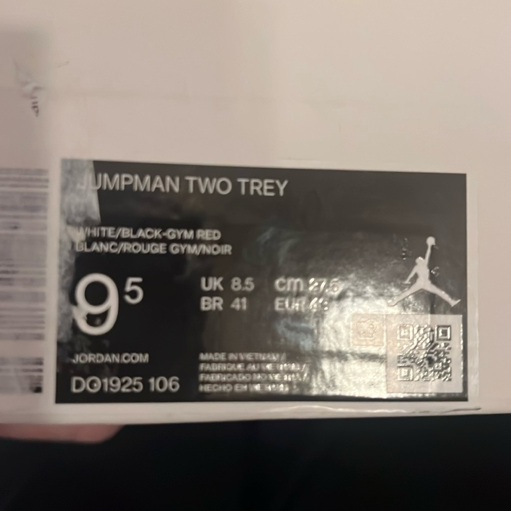 New in box Nike Jordan’s -size 9.5 men’s Jumpman Two Tres. Red black and white.